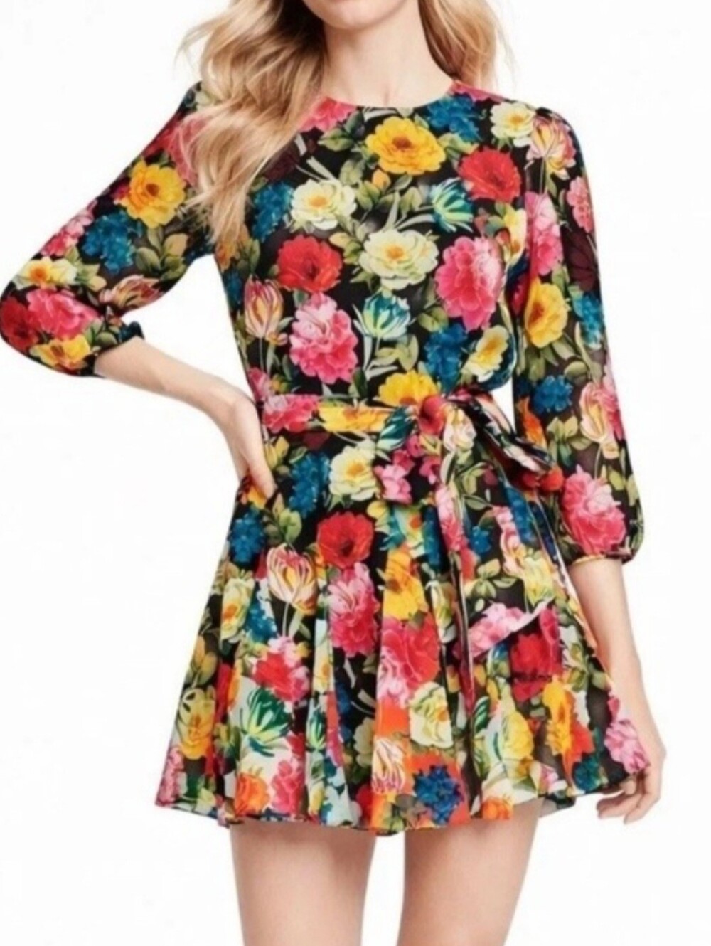 Alice + Olivia mina belted floral-print crepe mini dress